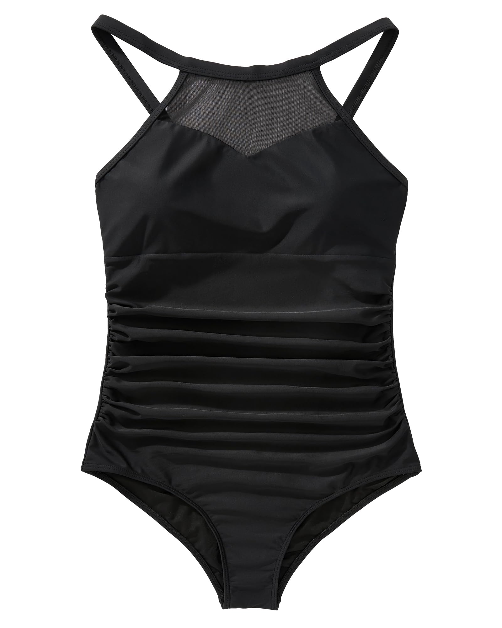 SUUKSESS Women Slimming Tummy Control One Piece Swimsuits Sexy Mesh High Neck Monokini Bathing Suits (Black,XL)