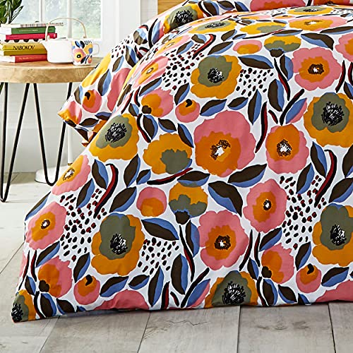 Image of MARIMEKKO - Queen Duvet Cover Set, Cotton Percale Bedding with Matching Shams & Button Closure, All Season Home Decor (Rosarium Pink, Queen)