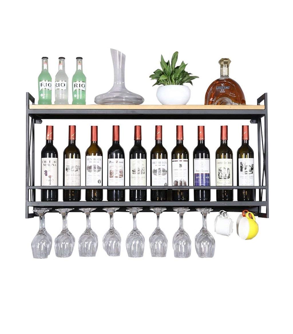 Casier à vin rustique étagère murale noire porte-bouteille bois 80cm