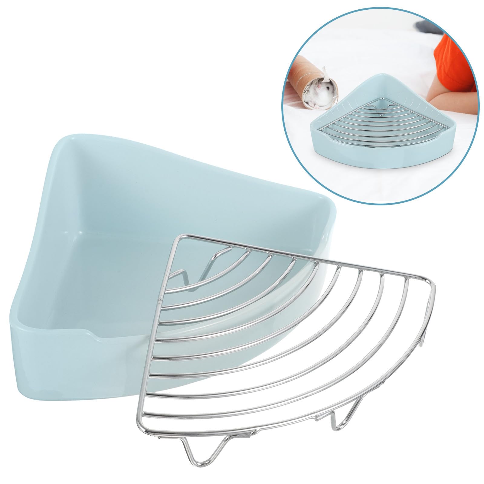 MAGICLULU Dreieckige Kleintier Toilette aus Keramik mit Abnehmbarer Matte und Kippsicherem Design für Kaninchen und Meerschweinchen in Küche
