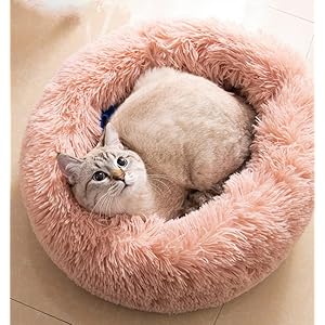 Cat Beds for Indoor Cats – Cat Bed Washable 20/24 inches, Dog Beds for Small Medium Dogs, Anti Anxiety Round Fluffy Plush Faux Fur Cat Bed, Thick Bottom (Pink, Medium)