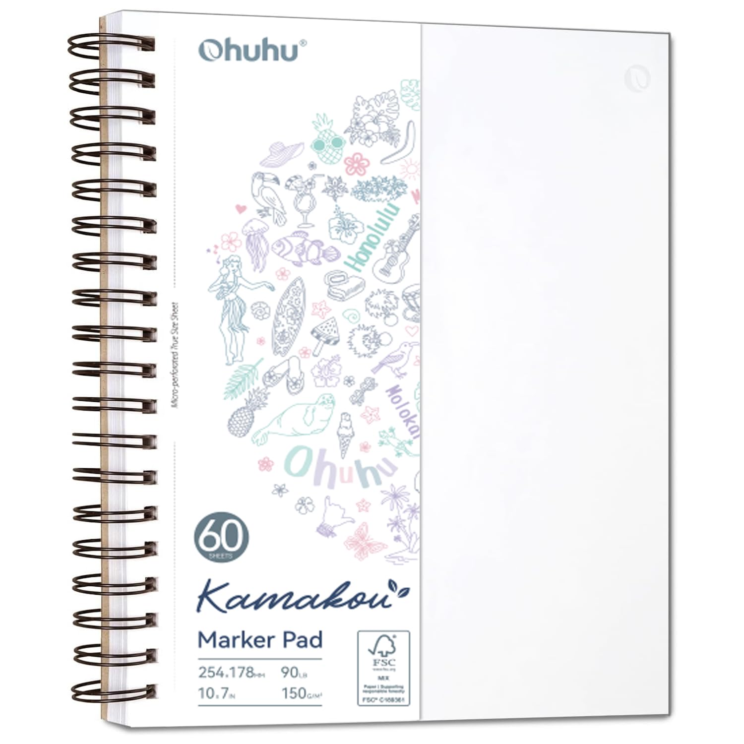 Double Sided Marker Pads Art Sketchbook Bleedproof - 90LB/150GSM Smooth Drawing Paper - 60 Sheets/120 Pages Spiral Bound (7.6 x 10 IN)