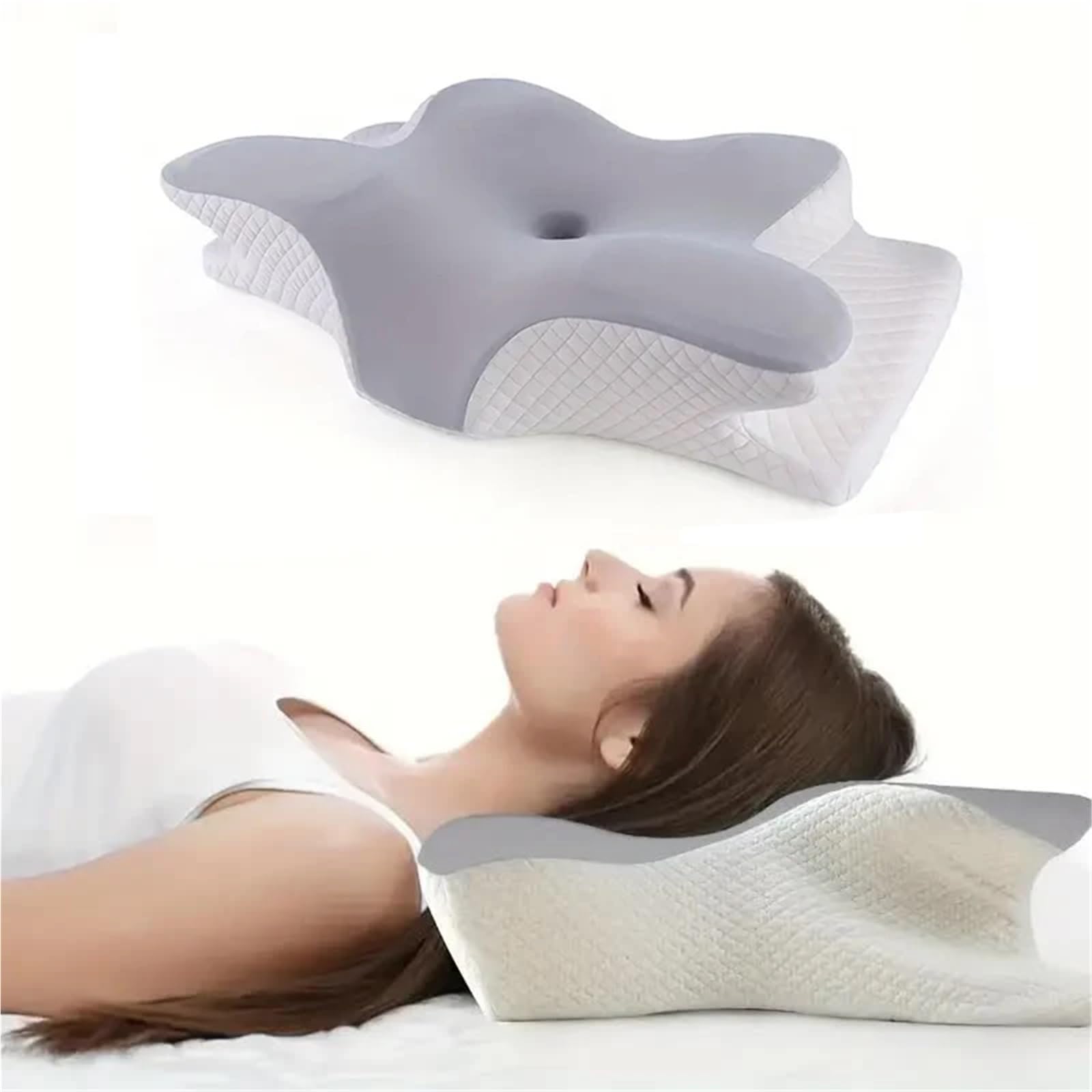 Dvmsief Gray Latex Pillow Memory Foam Pillows Butterfly Shaped Relaxing Cervical Slow Rebound Neck Pillow Sleeping Orthopedic(Gray)