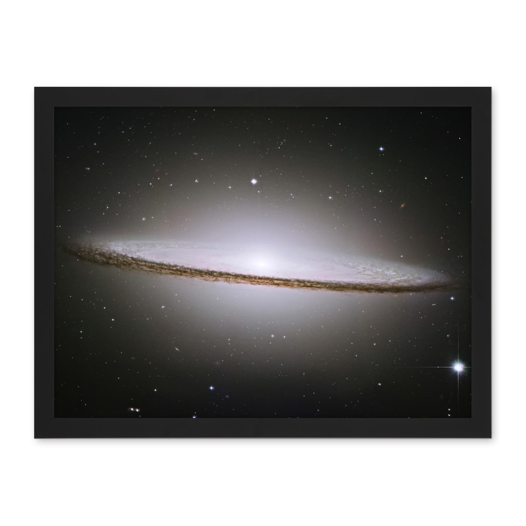 Artery8 Hubble Space Telescope Image The Majestic Sombrero Galaxy M104 Messier 104 Bright White Core Globular Clusters Swirling Dust Lanes Earth Artwork Framed Wall Art Print 18X24 Inch