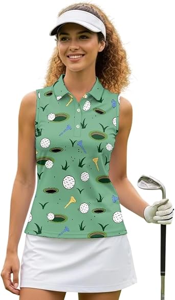 Golf Polo Shirts for Women Sleeveless Button Down Tennis Shirt Quick Dry Workout Collared Racerback Tank Tops XS-2XL