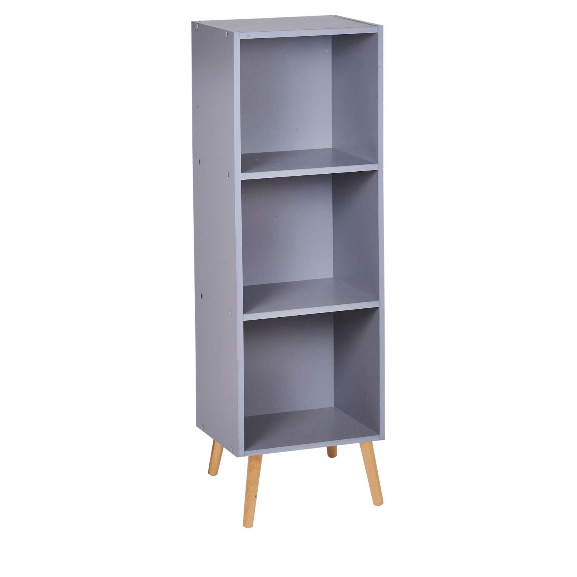 URBNLIVING Wooden Storage 3 Tier Bookcase Scandinavian Style Legs Unit (Grey Bookcase, Beech Legs)