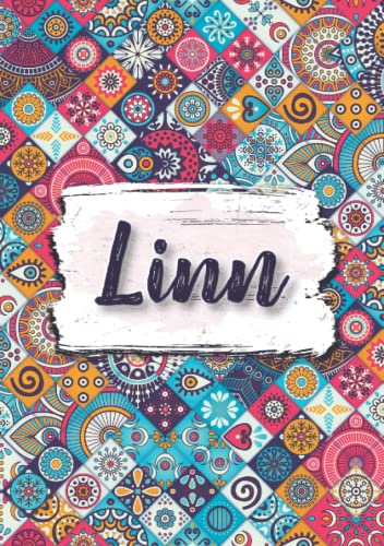 Linn: Notizbuch A5 | Personalisierter vorname Linn | Geburtstagsgeschenk für Frau, Mutter, Schwester, Tochter | Design: Ethnische florale | 120 Seiten liniert, Kleinformat A5 (14,8 x 21 cm)