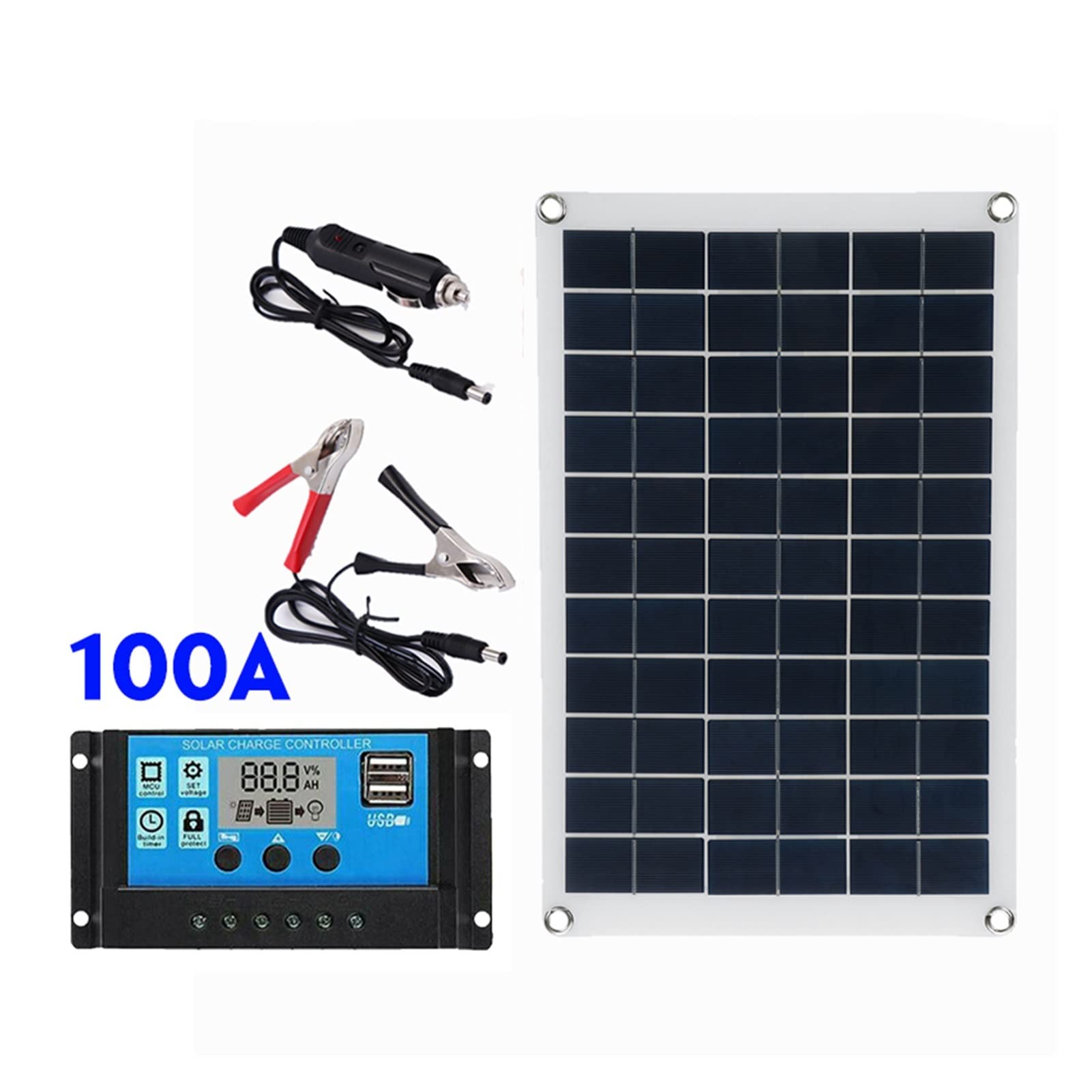 Zestaw panelu słonecznego 100W kompletny 1 2V USB Z kontrolerem 100A ogniw słonecznych do jachtu z kapitanem samochodu RV Ładowarka baterii telefonu Moblie(With 100A Controller)
