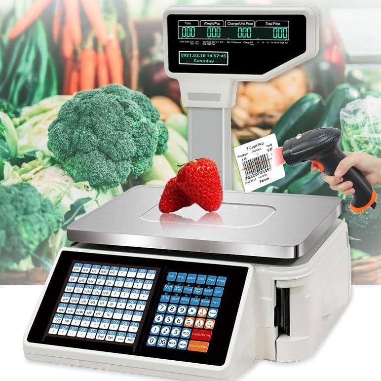 Báscula digital con impresora y lector de código de barras miniatura 1