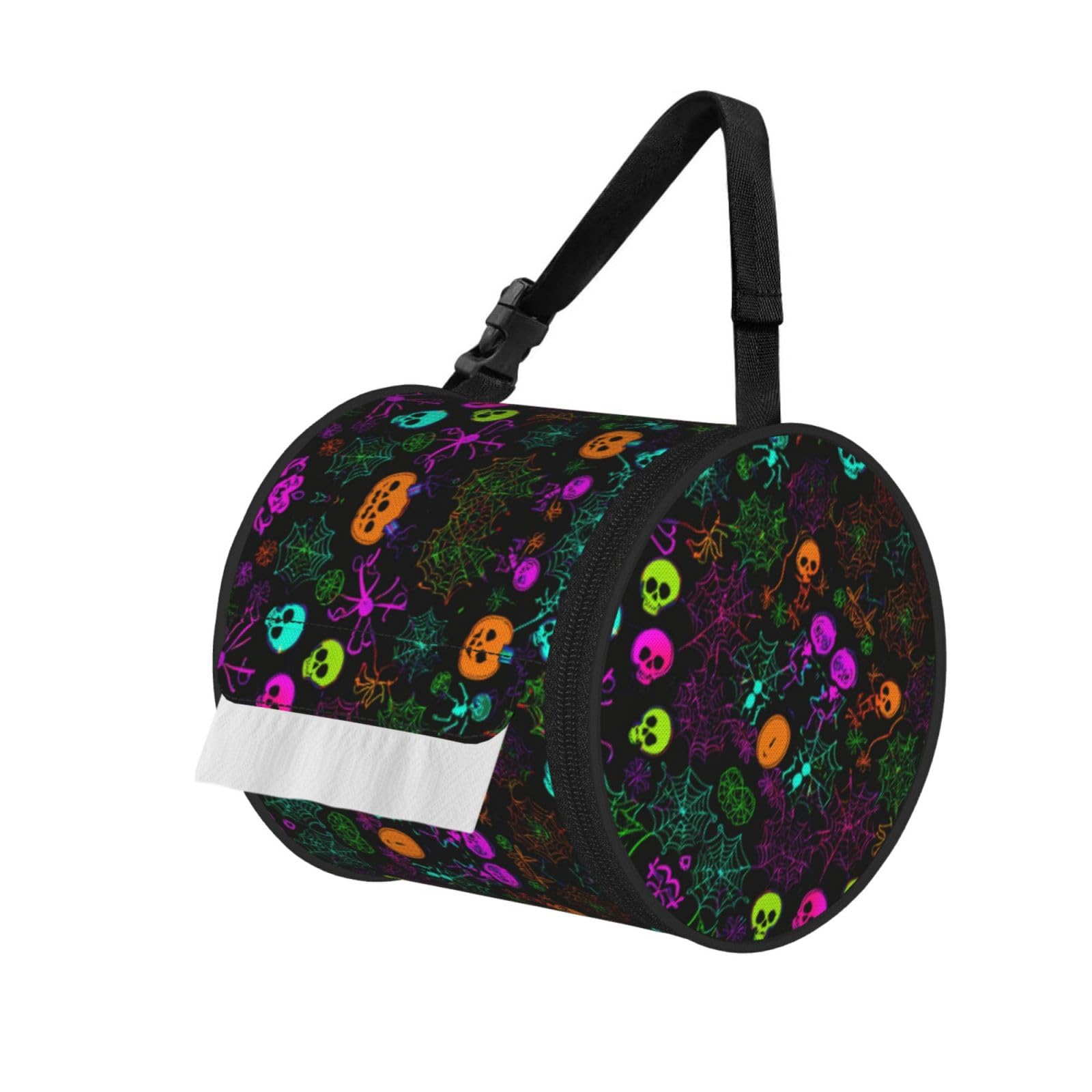 Halloween Skull Printed Hanging Tissue Organizer, Smooth Zipper Oxford Cloth Roll Holder for RV Bathroom Desk