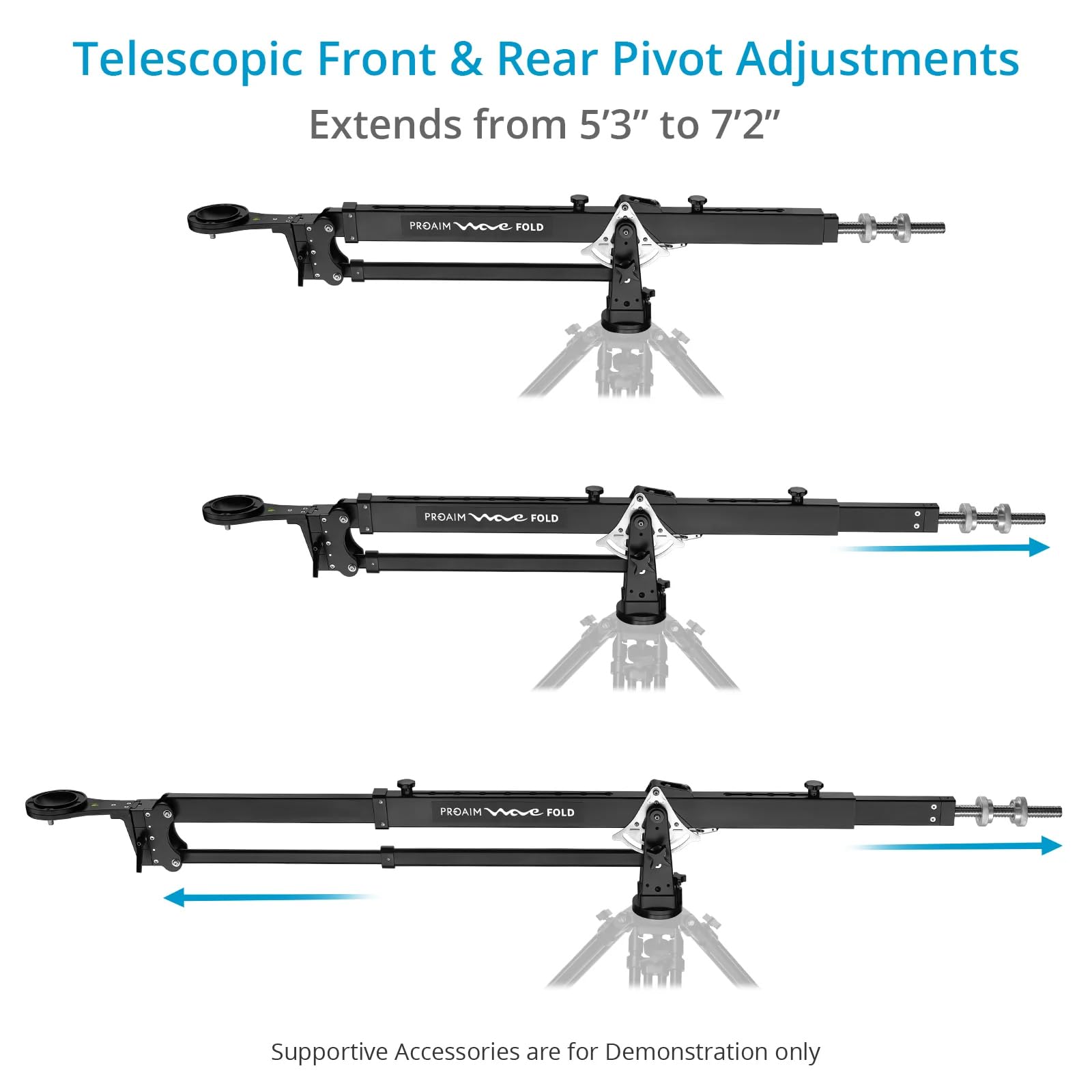PROAIM 2,2 m Wave Fold Videokamera Auslegerkran 15 kg Nutzlast 100 mm Kamera & Stativ Montage Schneller Schwalbenschwanz-Mechanismus Teleskop-Drehverstellungen vorne und hinten (JB-WVFD-01)