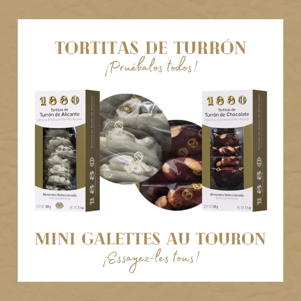 1880 - Tortitas de Turrón de Alicante Sin Gluten, Calidad Suprema, Típico Dulce Navideño, Receta Artesanal, 200g