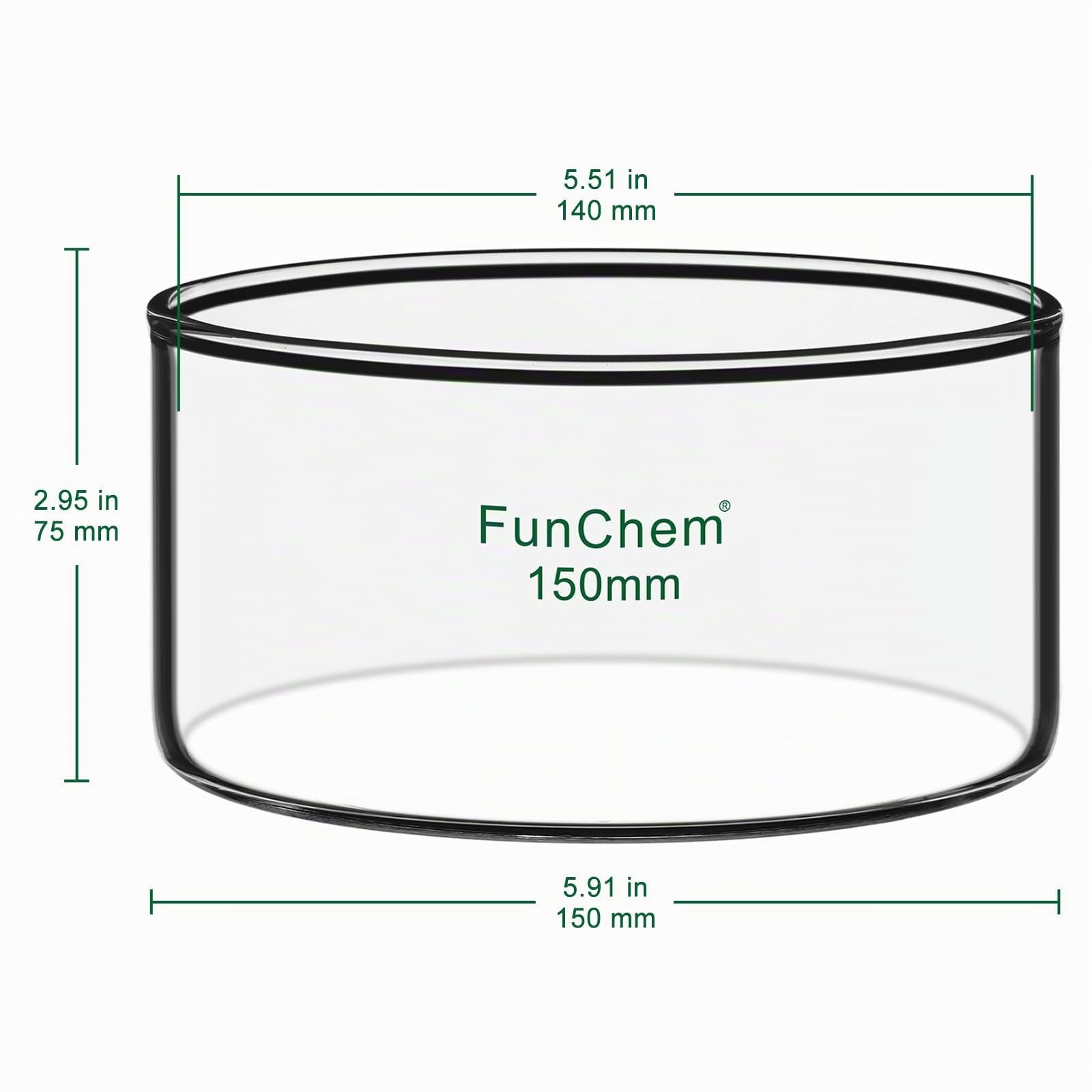 FunChem Coupelle de Cristallisation En Verre Borosilicaté Sans Bec pour Évaporation Et Cristallisation, Diamètre Extérieur 150 Mm, Cristallisoir de Laboratoire 1000 ml avec Fond Plat