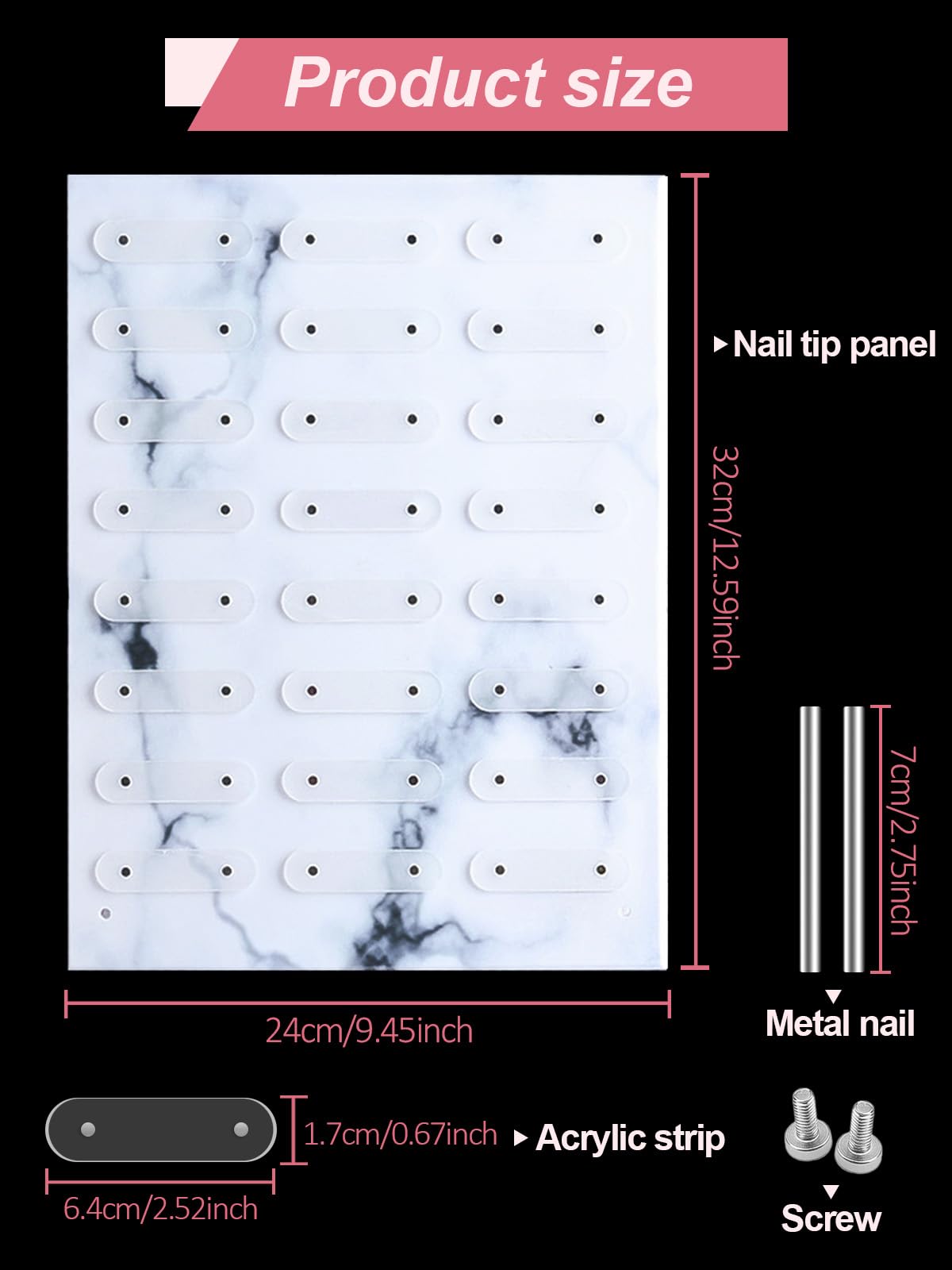 EBANKU Nail Art Detachable Display, Magnetic Marble Nail Art Showing Holder Color Card Display Board Acrylic False Tip Display Stand Rack Large Size