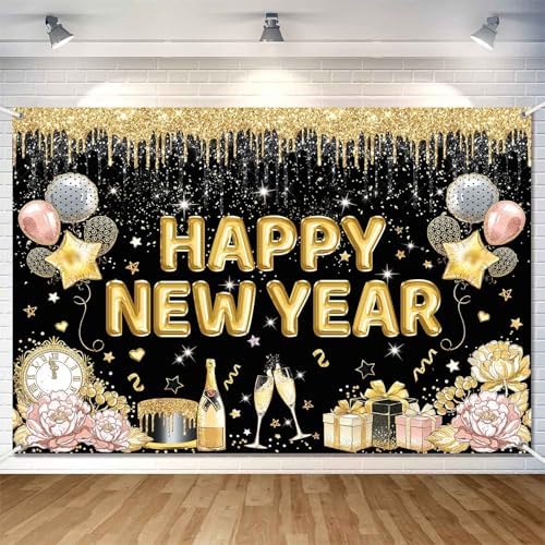 Amazon.com : LDWLYW Happy New Year Banner Backdrop for New Years ...