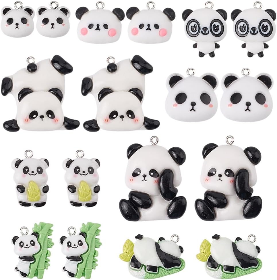 SUNNYCLUE 36Pcs 9 Styles Panda Jewelry Charms Animal Resin Pendant Charms Opaque Iron Loop White Chinese Bear Dangle Hanging Pendants Findings for Jewelry Making Bracelet Necklace Earring DIY Crafts