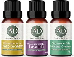 KIT BÁSICO DE AROMATERAPIA - 3 Óleos Essenciais 100% Puros. Lavanda, Limão e Eucalipto - Ideal Para Difusor, Aromaterapia e Cuidados Com o Corpo - Aroma D’alma
