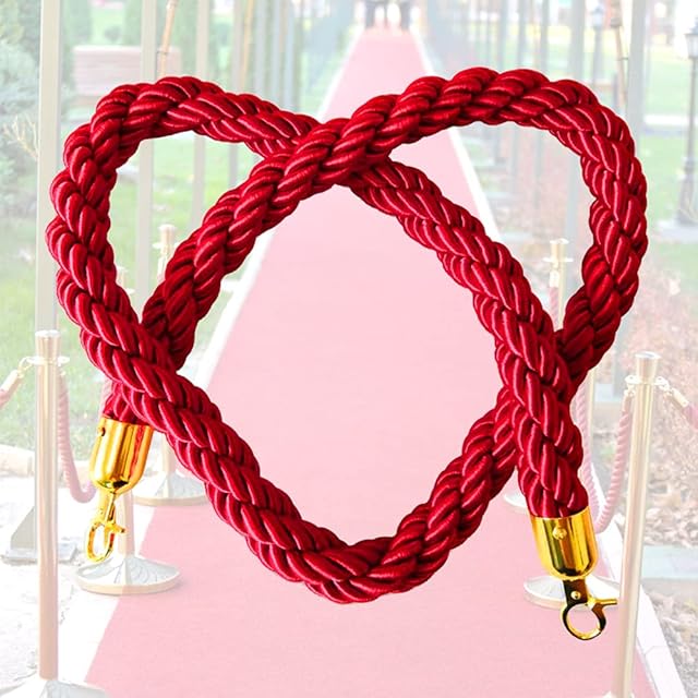Twisted Queue Barrier Rope, Barrier Rope With Hook Queue Barrier Post And Rope Divider Crowd Control Stanchion 1.5M Red