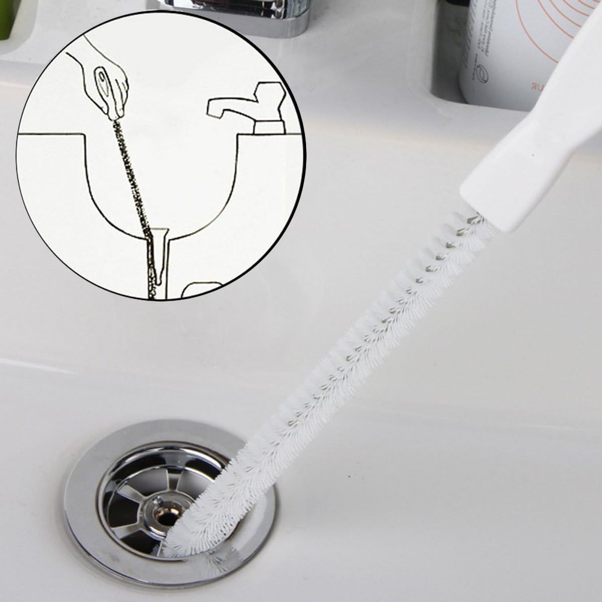 2 in 1 Sink Cleaning Brush Set 45cm Overflow Unblocker Cleaner Stick Flexible Waterpipe Drain Dredge Tool Bath Plug Long Hair Cleaner