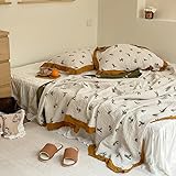 Muslin Decke Fleischrosa 150×200 cm – 4-lagige Baumwoll mit Rüschen, Muslindecke weich & waschbar bis 60 °C für Sofa, Bett & Alltag(Olive Fruit,200x230cm)