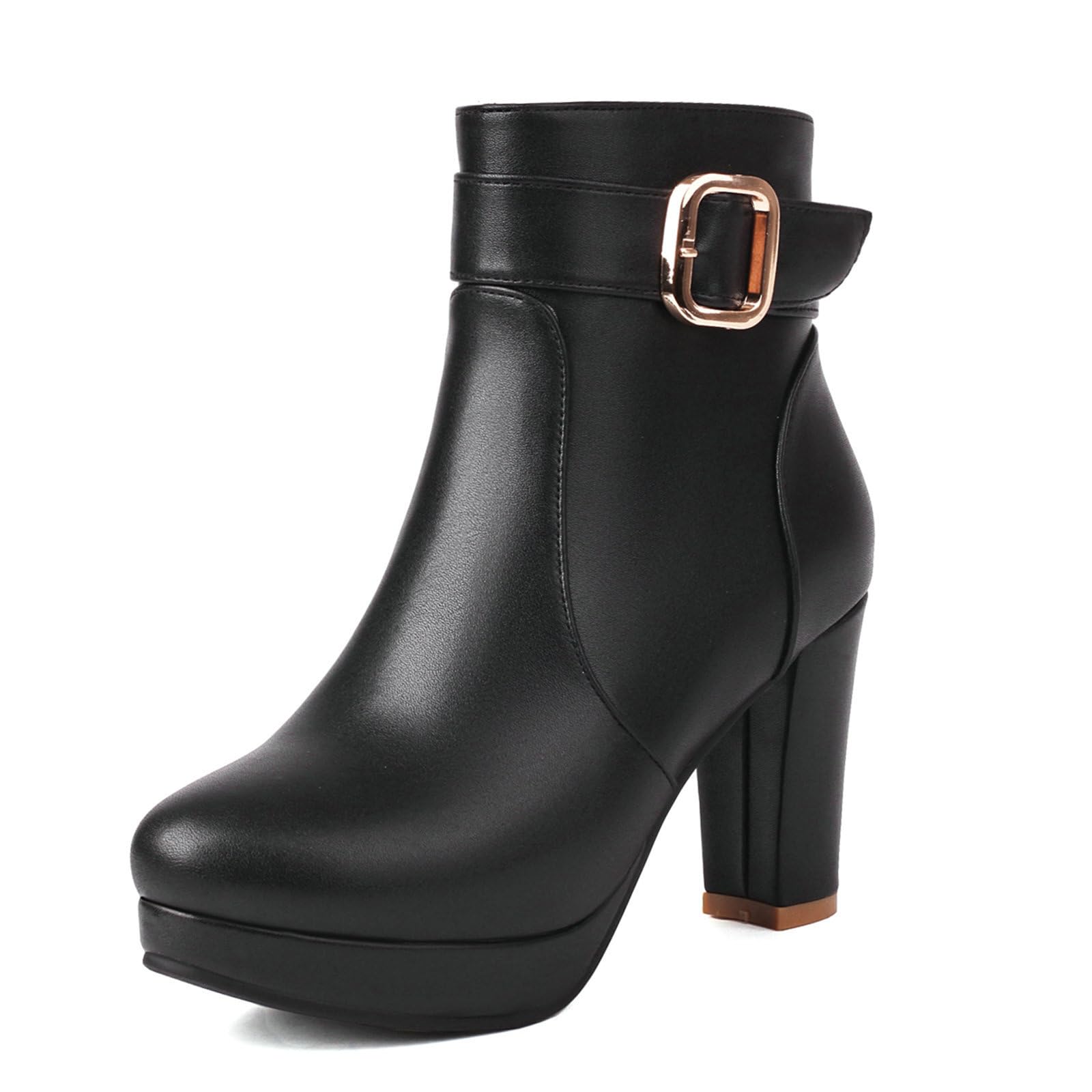 Uniquelly Womens High Heel Ankle Boots Platform Booties Round Toe Ankle Strap Chunky Heel Vintage Elegant Short Boots