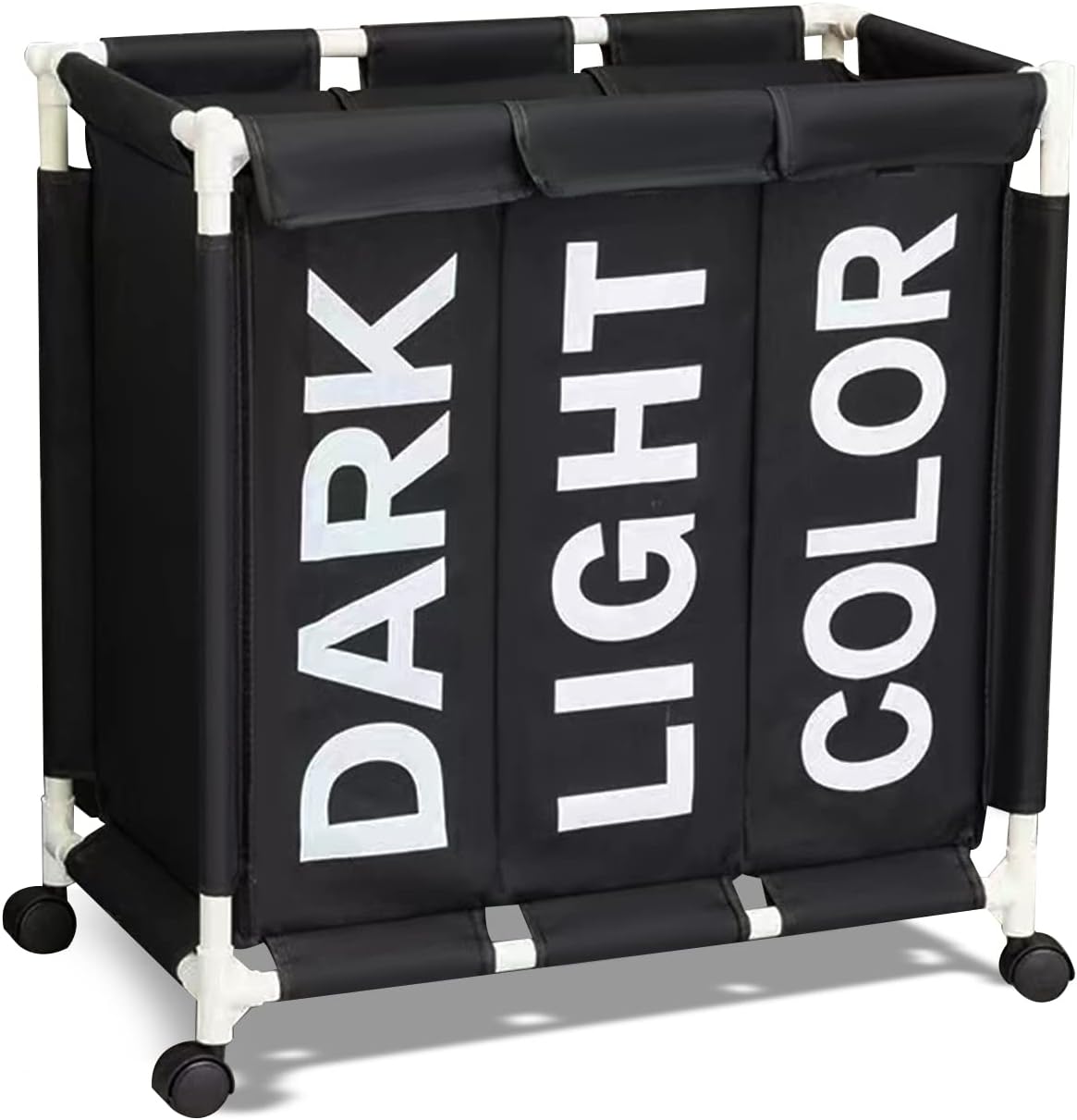 Laundry Basket,Collapsible Laundry Sorter Rolling Cart, Bins with lids Sorter 3 Section Bag Organizer for Dirty Clothes/Toys/Towel,with Wheels in Laundry Room Organization(Black)