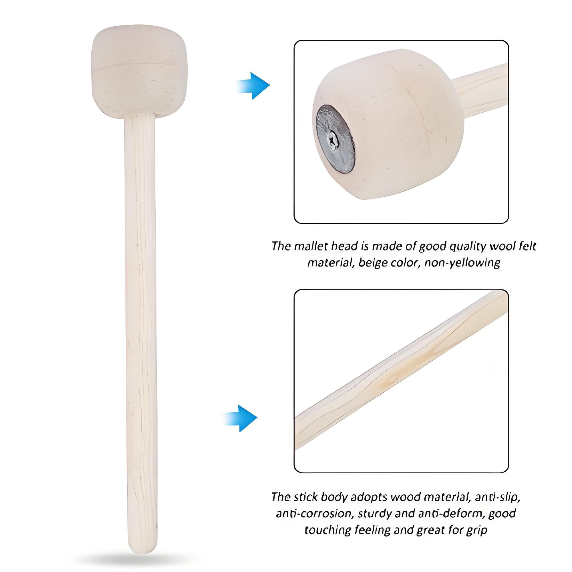 Drfeify Maillet de Tambour, de Percussion de Tambour de tête de Feutre de Laine