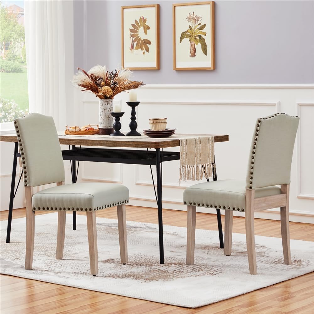 Yaheetech Juego de 2 Sillas de Cocina Tapizada de Tela Pata Madera Beige | Silla de Comedor Respaldo Alto, Silla de Cocina Tapizada de Tela, Diseño Clásico, Asiento Acolchado, para Salón y Cocina