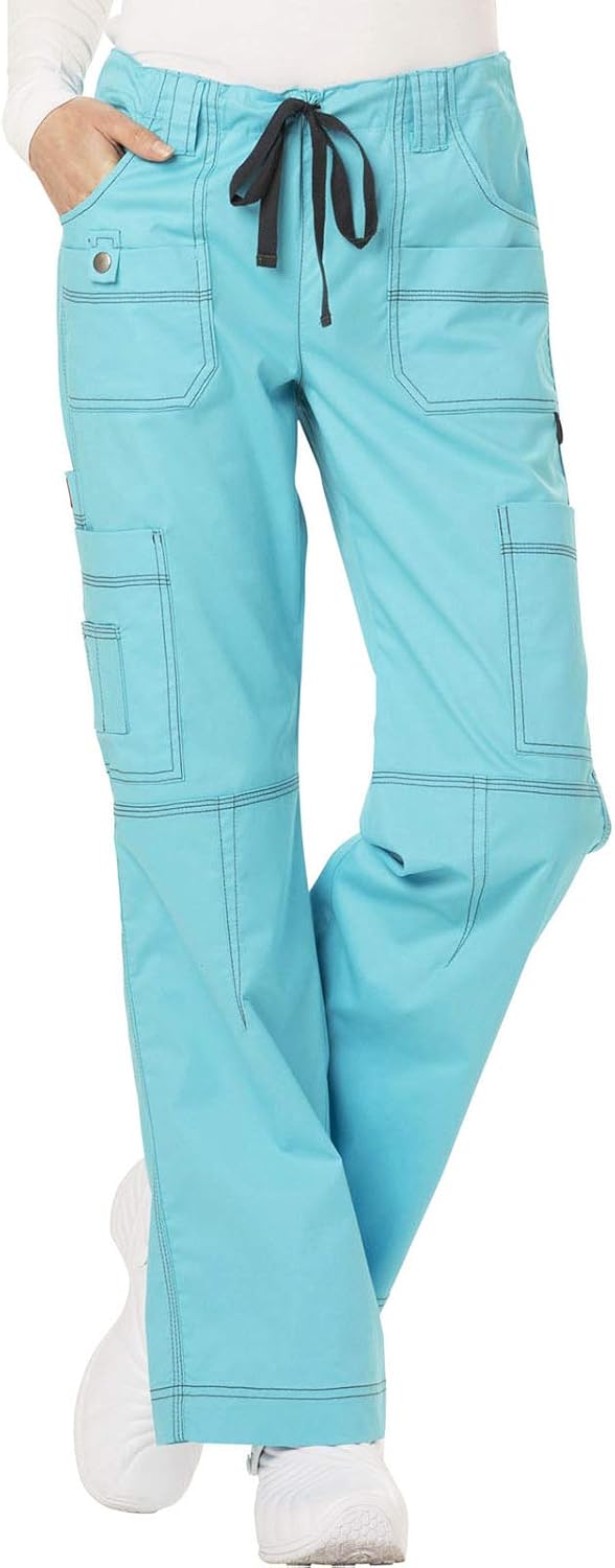 Dickies Women's GenFlex Cargo Scrubs Pant X-Large Petite Icy Turquoise