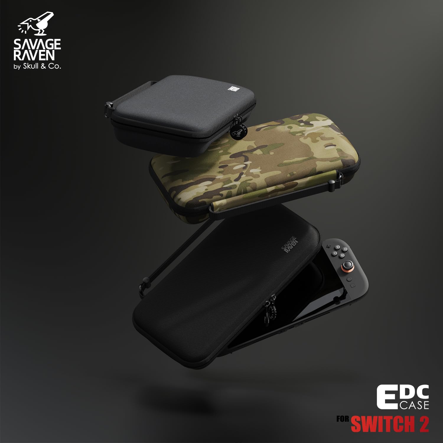 SAVAGE RAVEN by Skull & Co. Every Day Slim Carrying Case for Nintendo Switch 2: Portable Hard Shell Protective Travel Gaming Console Protection Case- Black