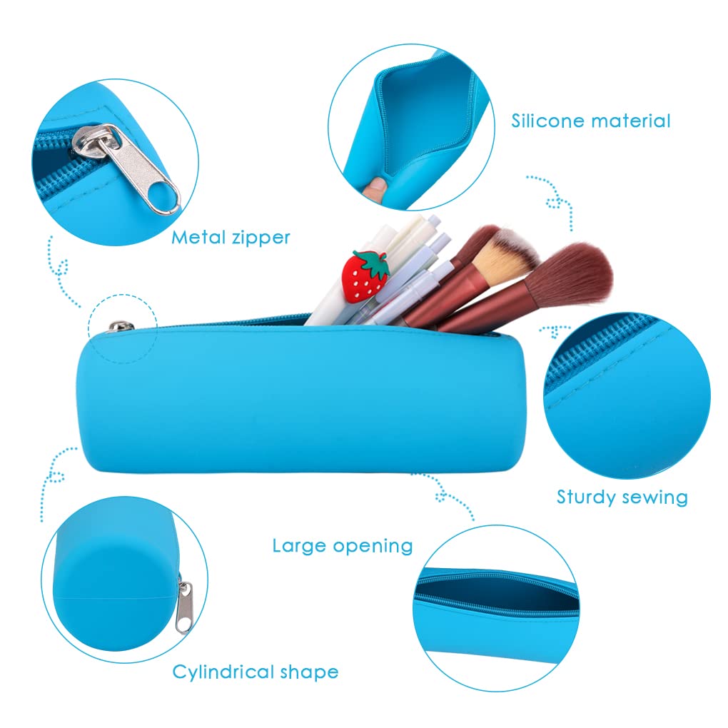 Oyachic Silicone Pencil Case Cylinder Pencil Pen Pouch Bag Stationery Organizer for School College Office Student Adults (Blue) - Image 4
