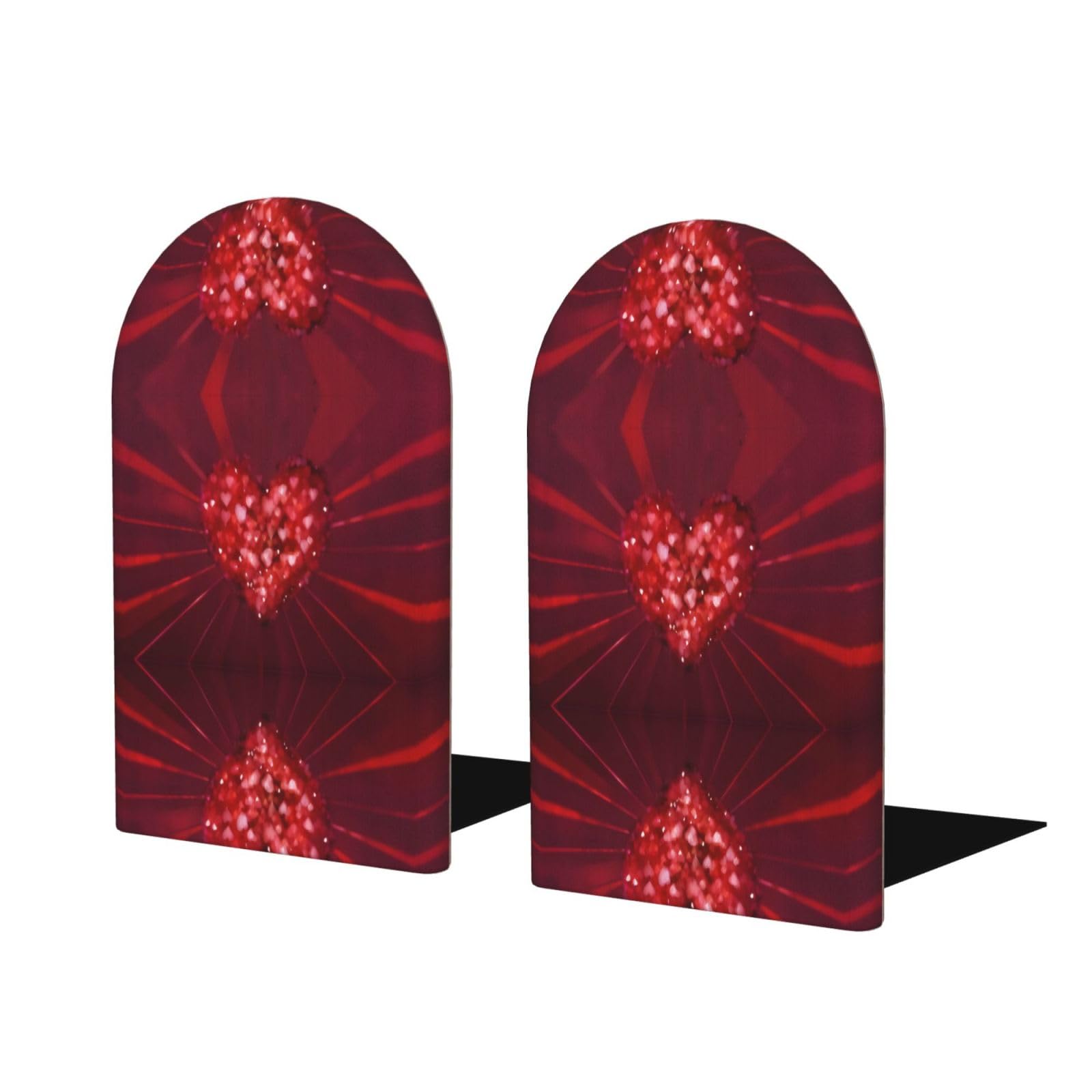 Happy Valentine's Day Stylish Bookends with Full-Print Design Durable Wooden and Metal Bookend Set for Home, Office