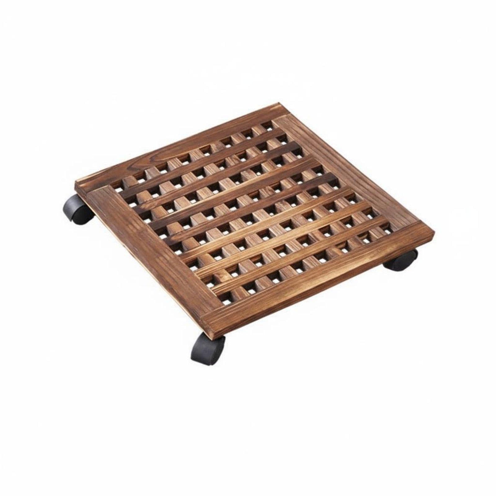 CALANDIS Planter Tray with Wheels Anti Wood Rolling Pot Trolley Heavy Duty Wooden Plant Pot Trolley for Outdoor, Indoor, Balcony 40CM Grid Square Baskets, Pots & Window Boxes-image-32