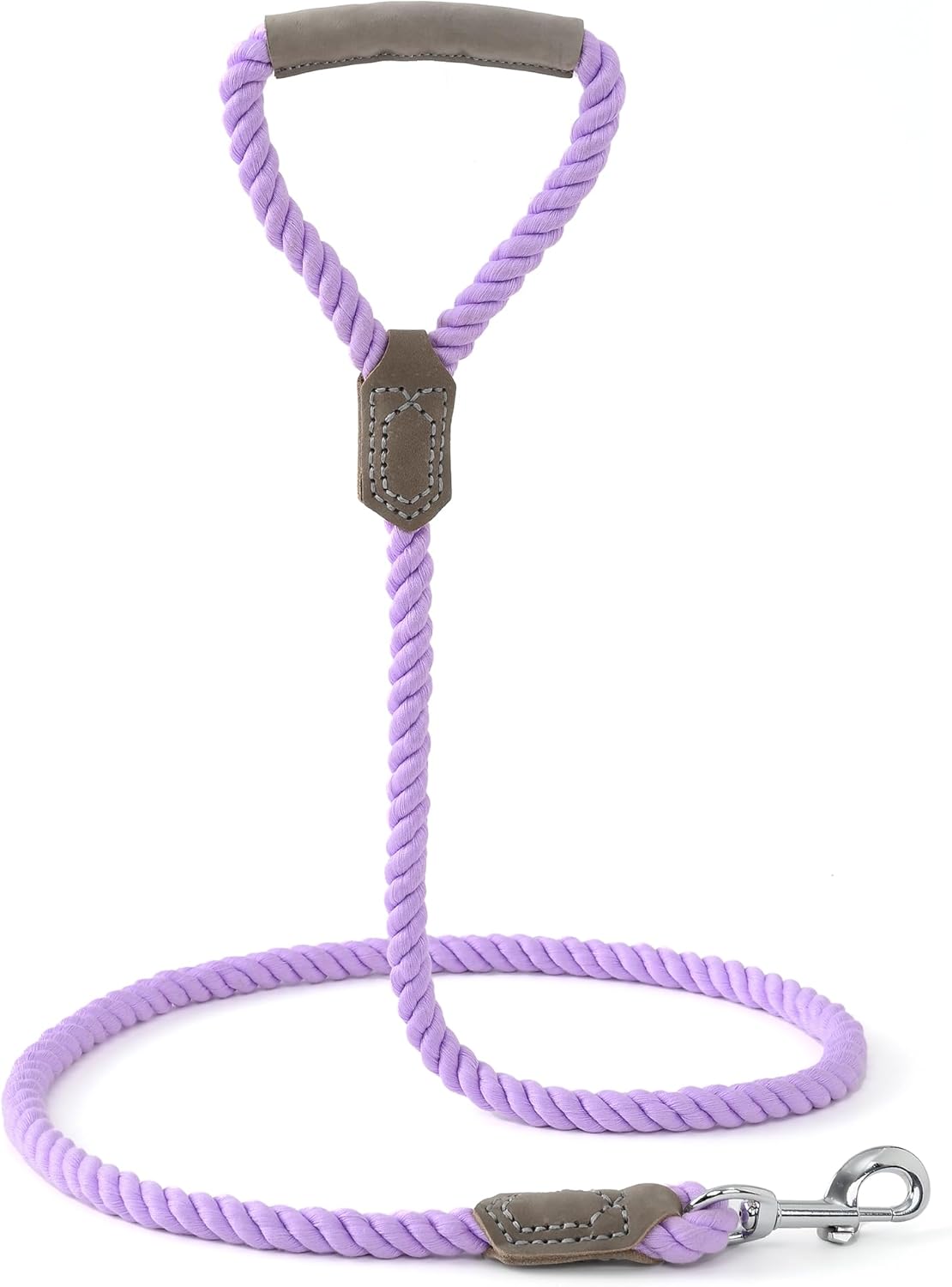 Mile High Life Dog Leash, Braided Cotton Rope Leashes with Leather Handle - Heavy Duty Metal Clasp, 6FT, 1/2" Thick - Wedding, Walking & Training Leash for Medium Large Dogs (Purple)