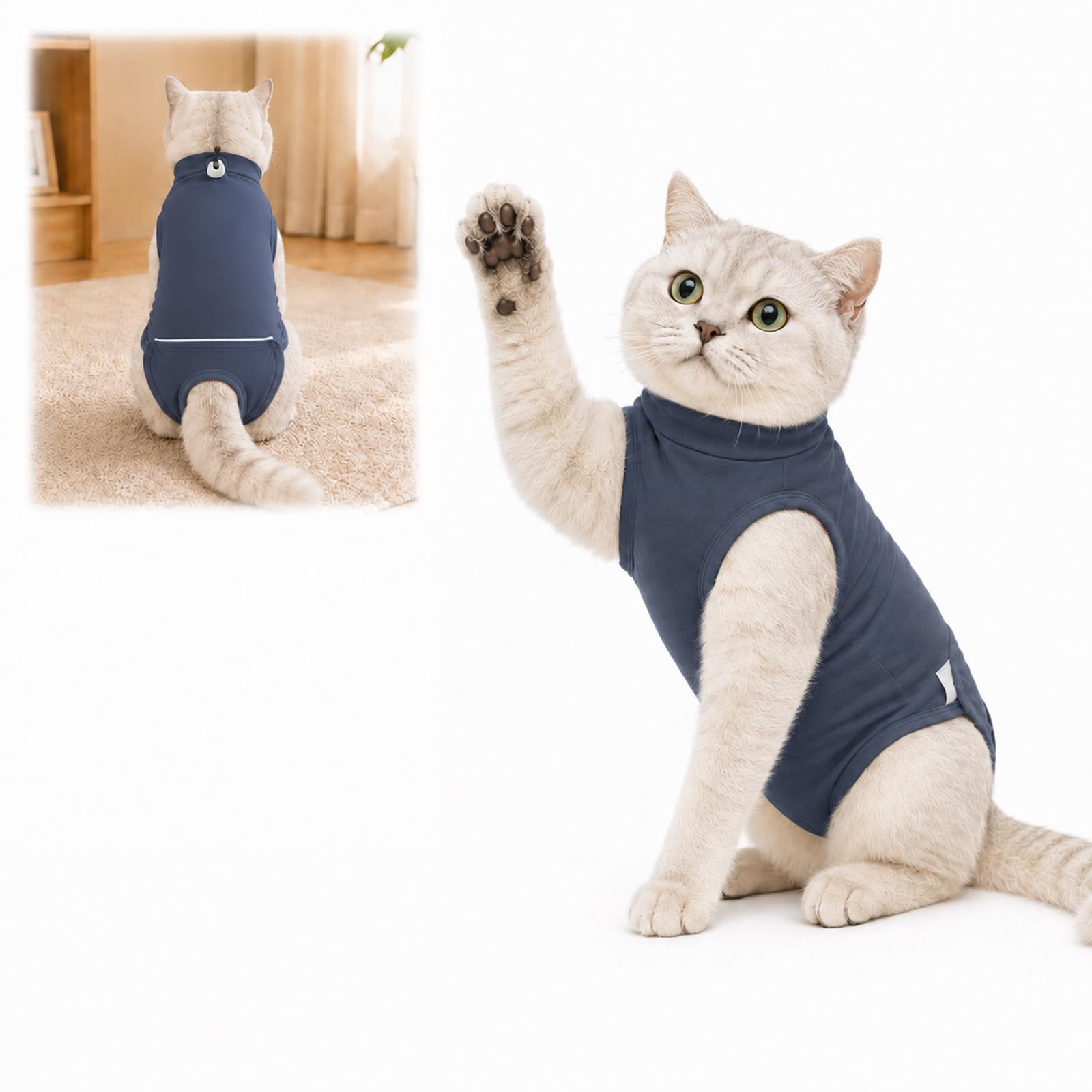 Sleeveless Cat Recovery Suit For Post-Surgery Protection - Soft Stretchy Full-Body Wrap With Rear Cutout And Adjustable Neck Closure, Comfortable E-Collar For Kittens And Cats After Spay