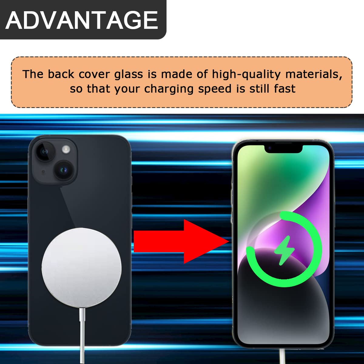Remplacement de la Couverture arrière (sans Logo) pour iPhone 13, Trousse d'outils de réparation Professionnelle, éhérence et élastiques préinstallés (6,1 Pouces/Minuit)