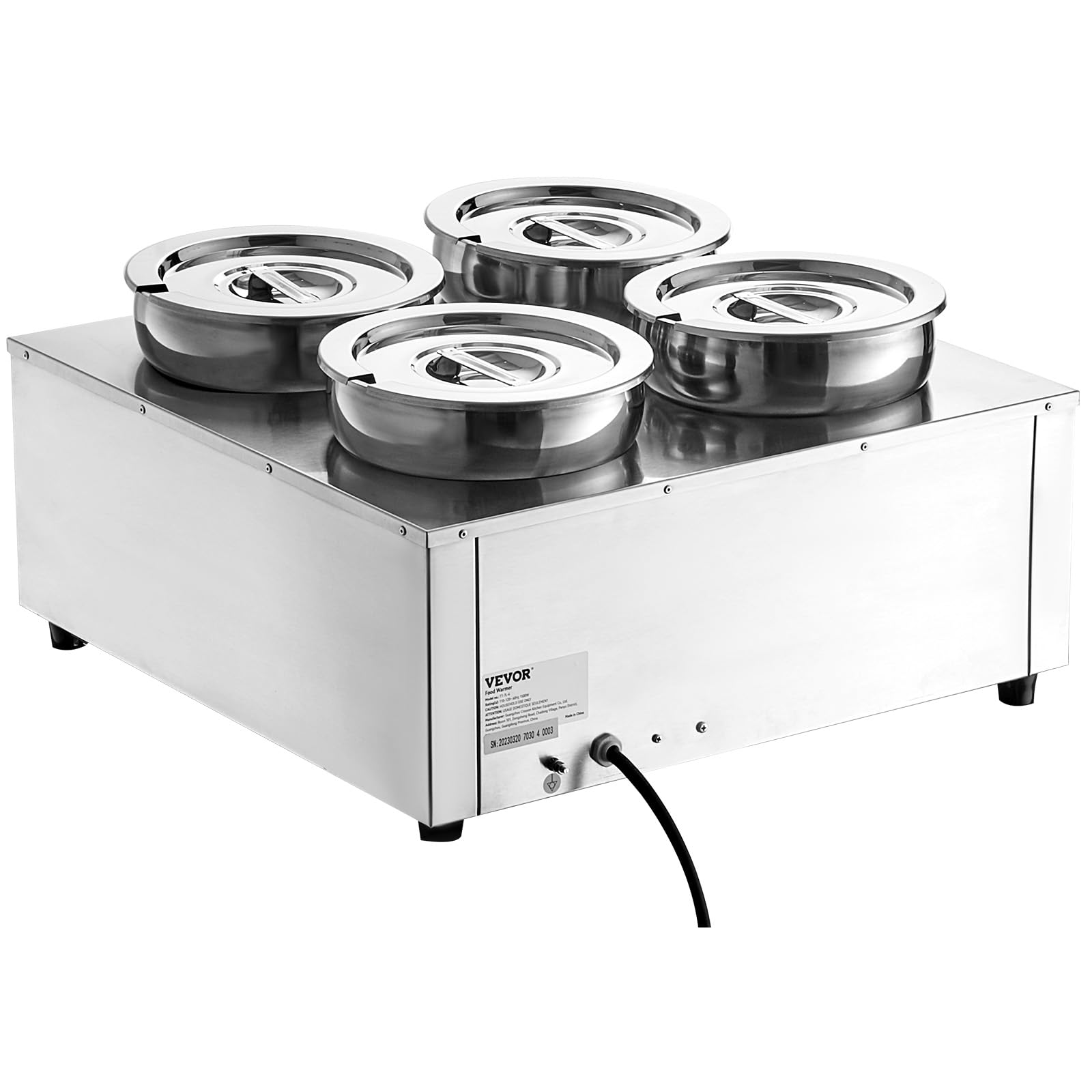 VEVOR Scaldazuppe Elettrico 580 x 648 x 310 mm Scaldavivande Commerciale in acciaio inox 4 x 8,14 L 1500 W Temperatura Regolabile 30-85 °C Protezione da Bruciature a Secco per Buffet del Ristorante