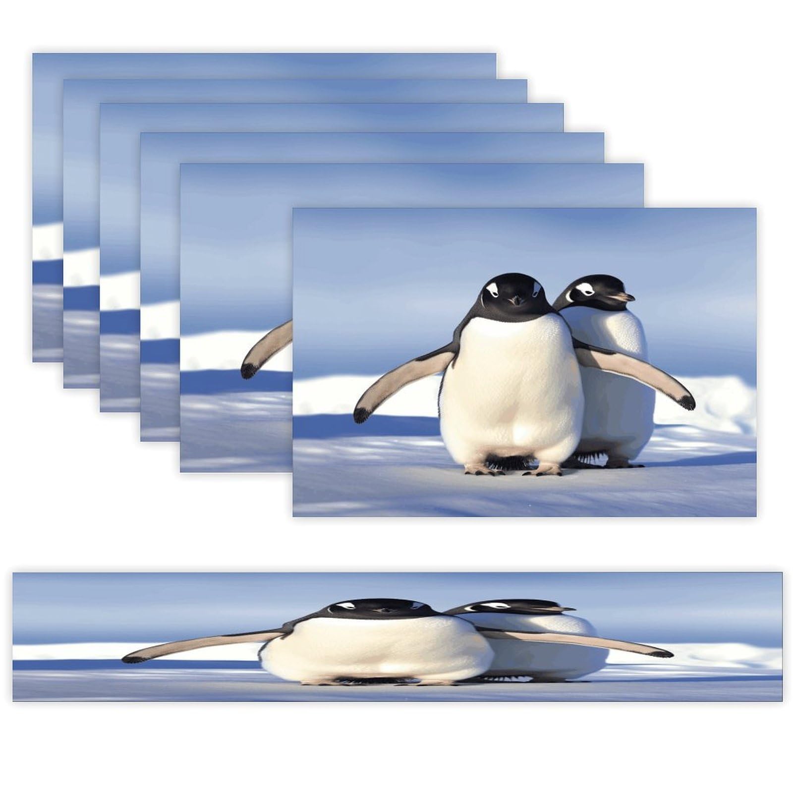 Cute Penguin Table Runner and Placemats Set of 6 Heat Resistant Table Runner Place Mats Modern Cloth Table Mat Washable Linen Placemat Festive Reusable Set