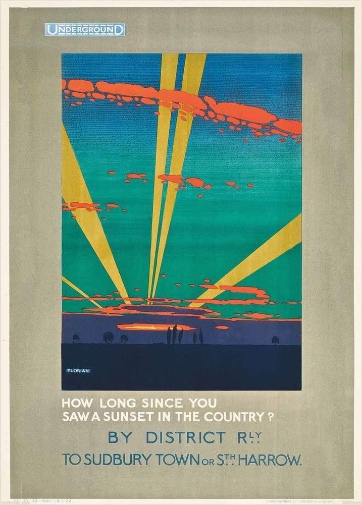 RPW Roystone Print Works Vintage Underground 'Sudbury and Harrow', 1922, Reproduction Art Deco English Travel Poster (A3)
