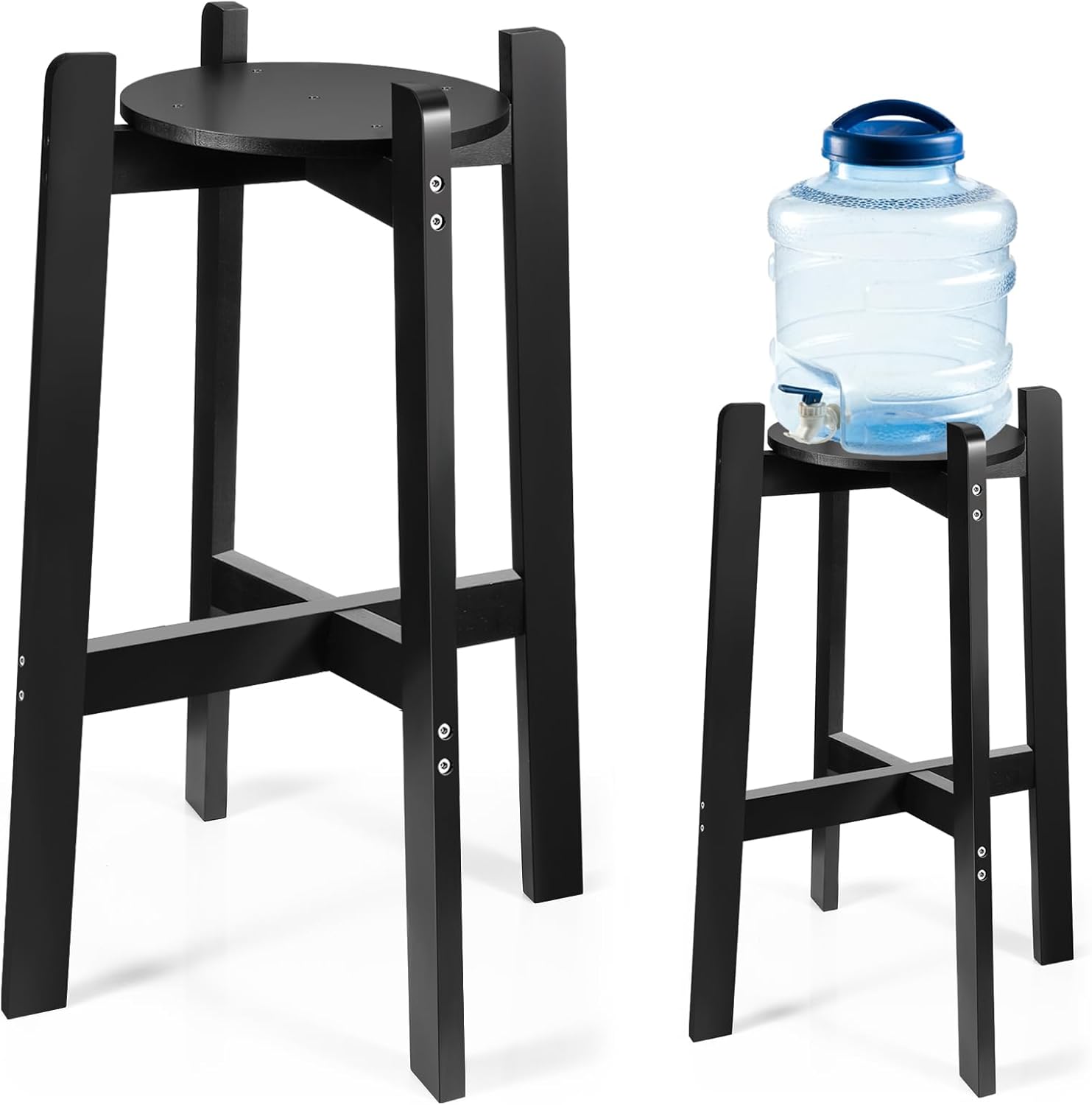 Barydat 27" Wood Water Dispenser Floor Stand, Wood Floor Stand, Natural Wooden Water Jug Holder for 1-5 Gallon(Black)