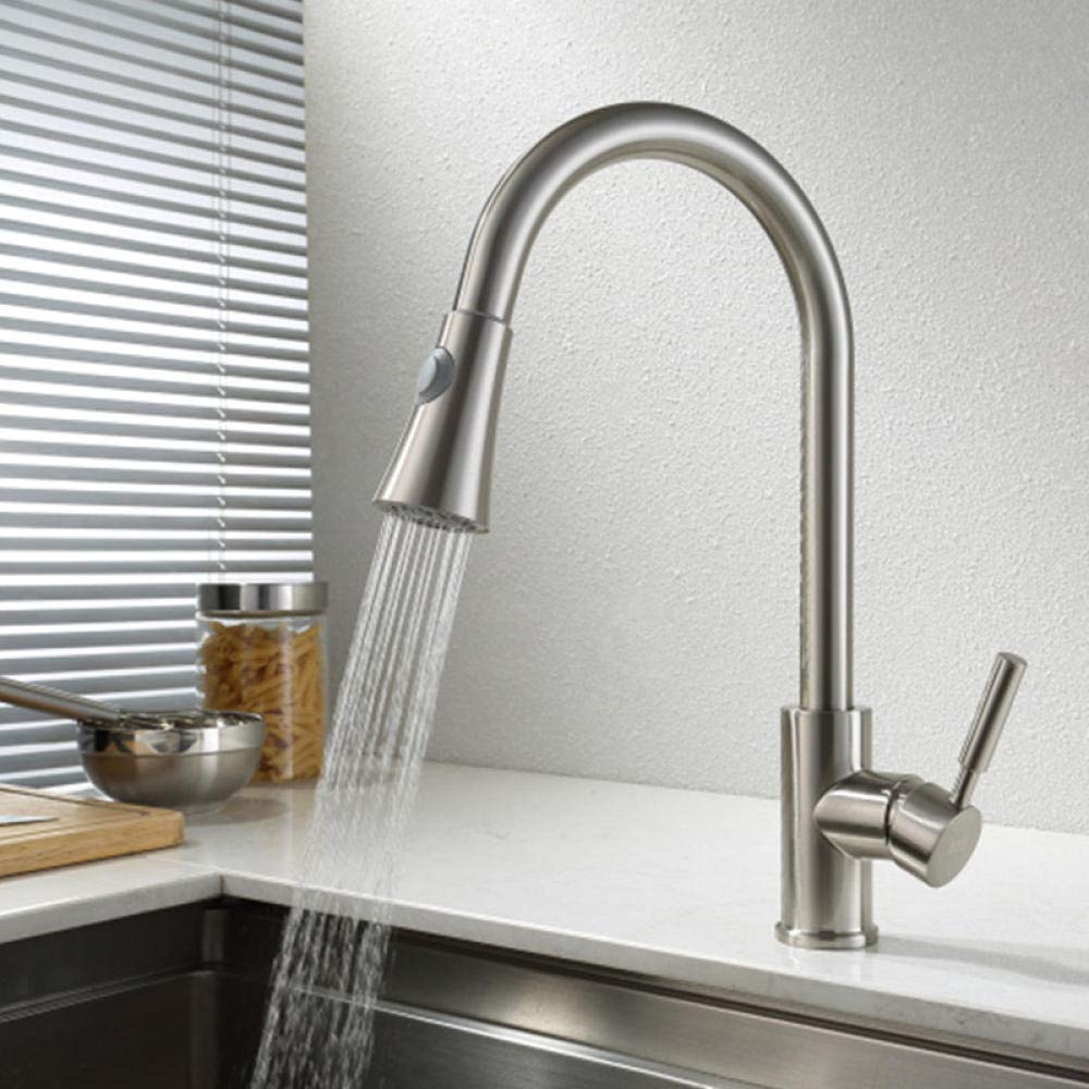 Taps with Pull Out Spray, Pull Out Kitchen Faucet Brass Mixer Tap Universal Single Handle Electroplated Multicolor(A)