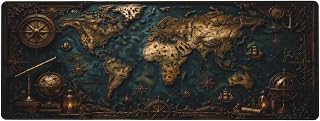 Vintage Map Large Mouse Pad Desk Mat Non Slip Rubber Base Stitched Edges Office Gaming