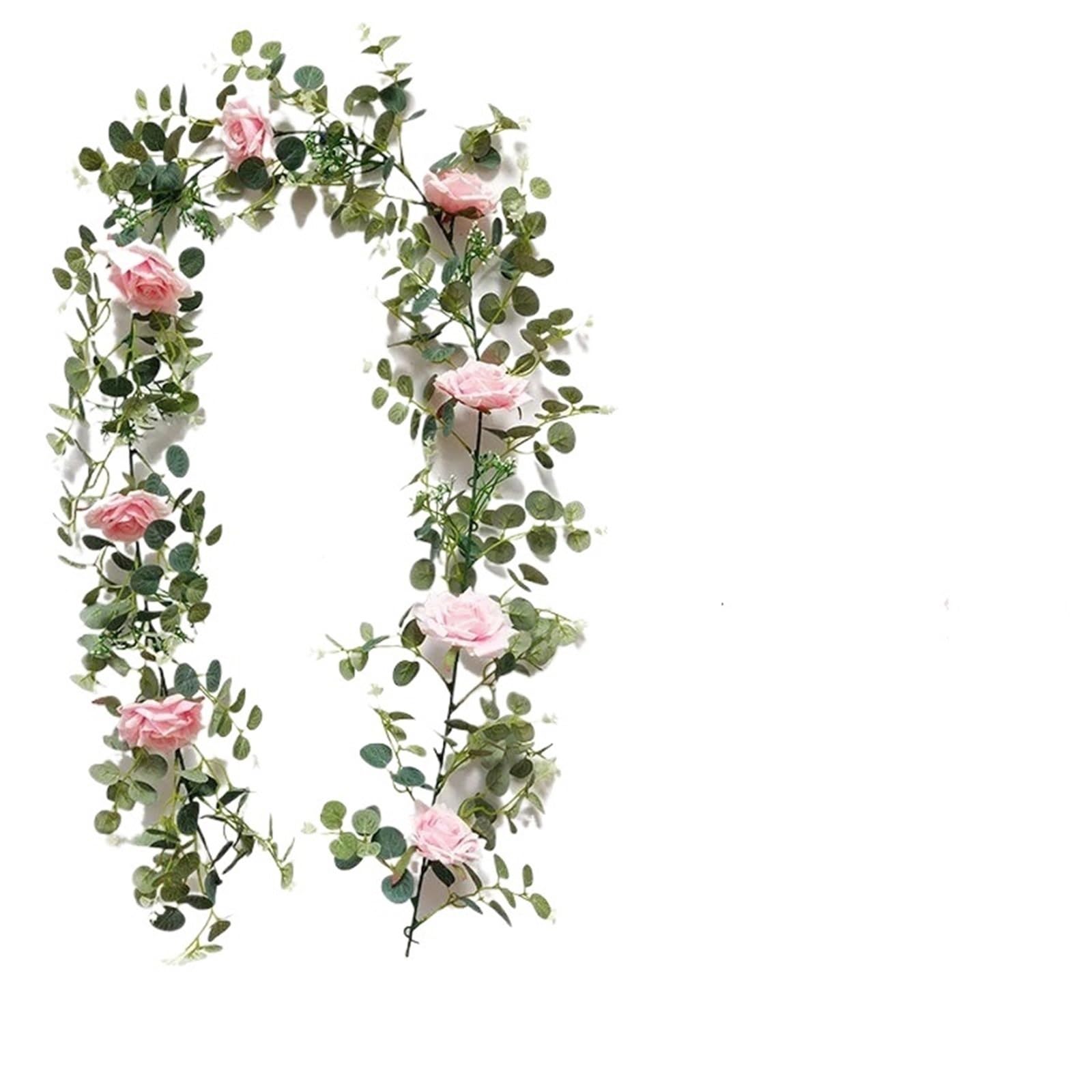 Künstliche Eukalyptus-Girlande mit weißer Pfingstrose – perfekt für Hochzeiten, Geburtstage und Heimdekoration (1 x rosa Rose)