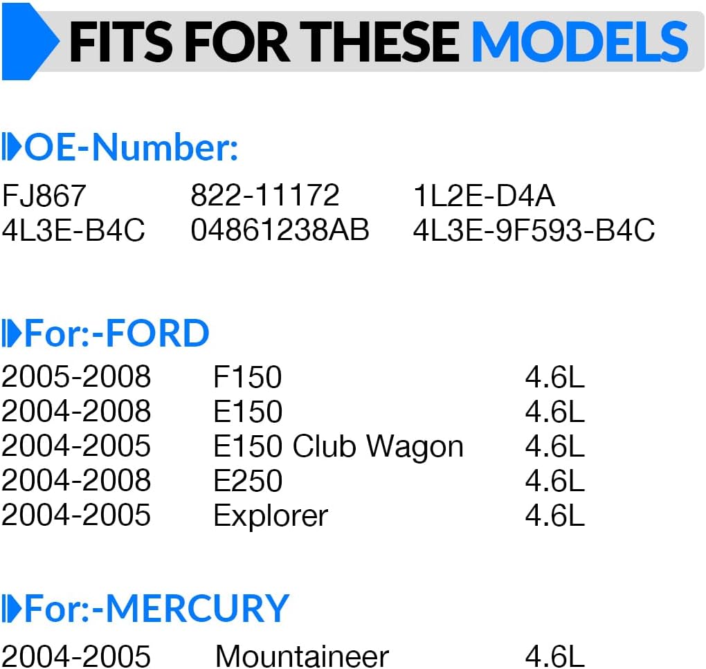 Upgraded FJ867 4.6L V8 Fuel Injectors for:-Ford F150 2005 2006 2007 2008, Explorer 2004 2005, E150 2004-2008 E250 2005-2008, Fuel Injectors Set of 8, 4L3E-B4C