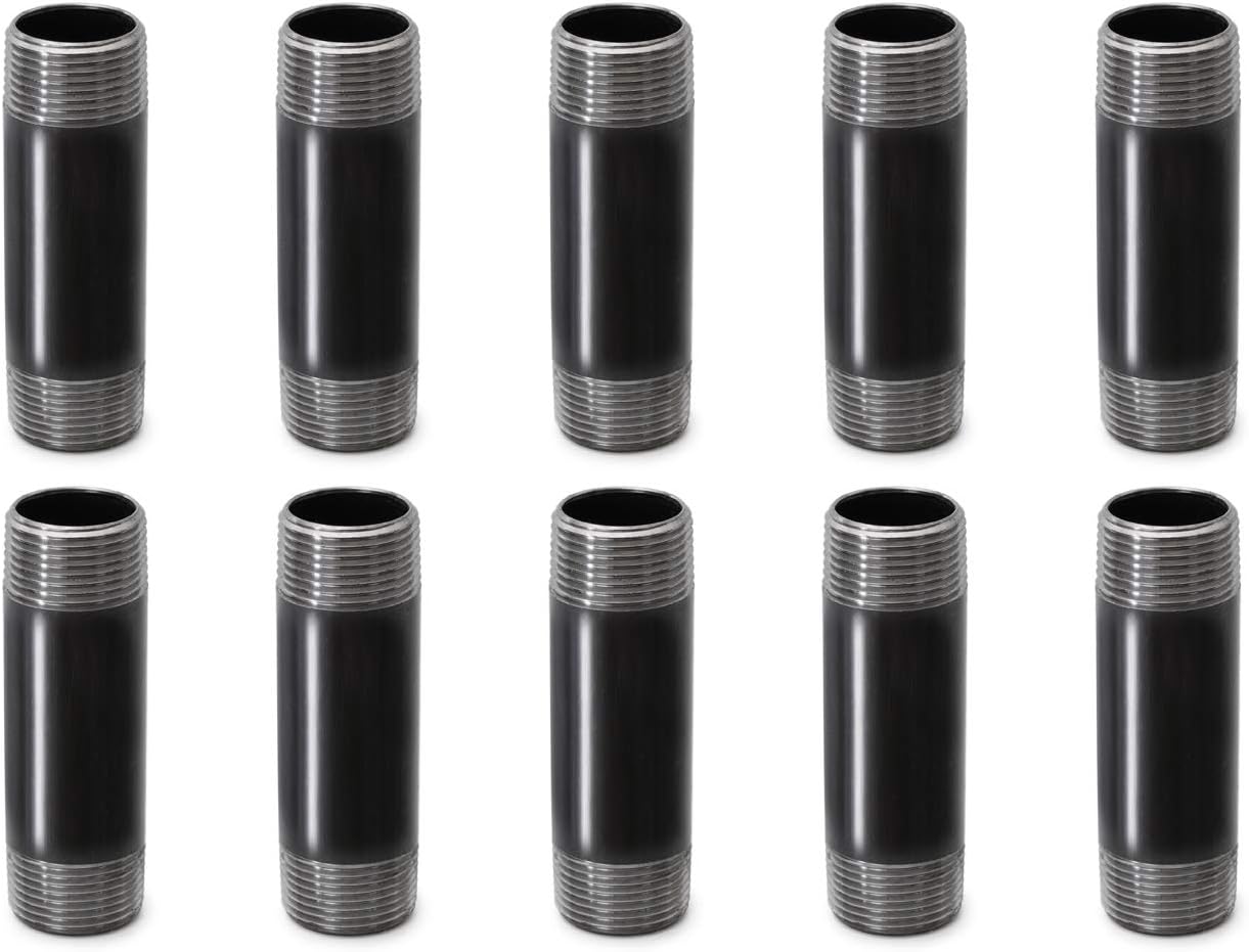 Home TZH 1"x4" Industrial Pipe, 10 Pack Iron Pipe, Heavy Duty Pre-Cut Steel Pipe, Threaded Metal Pipe for Industrial Vintage Style DIY Project/Furniture/Shelving Decoration (1"x4", Grey)
