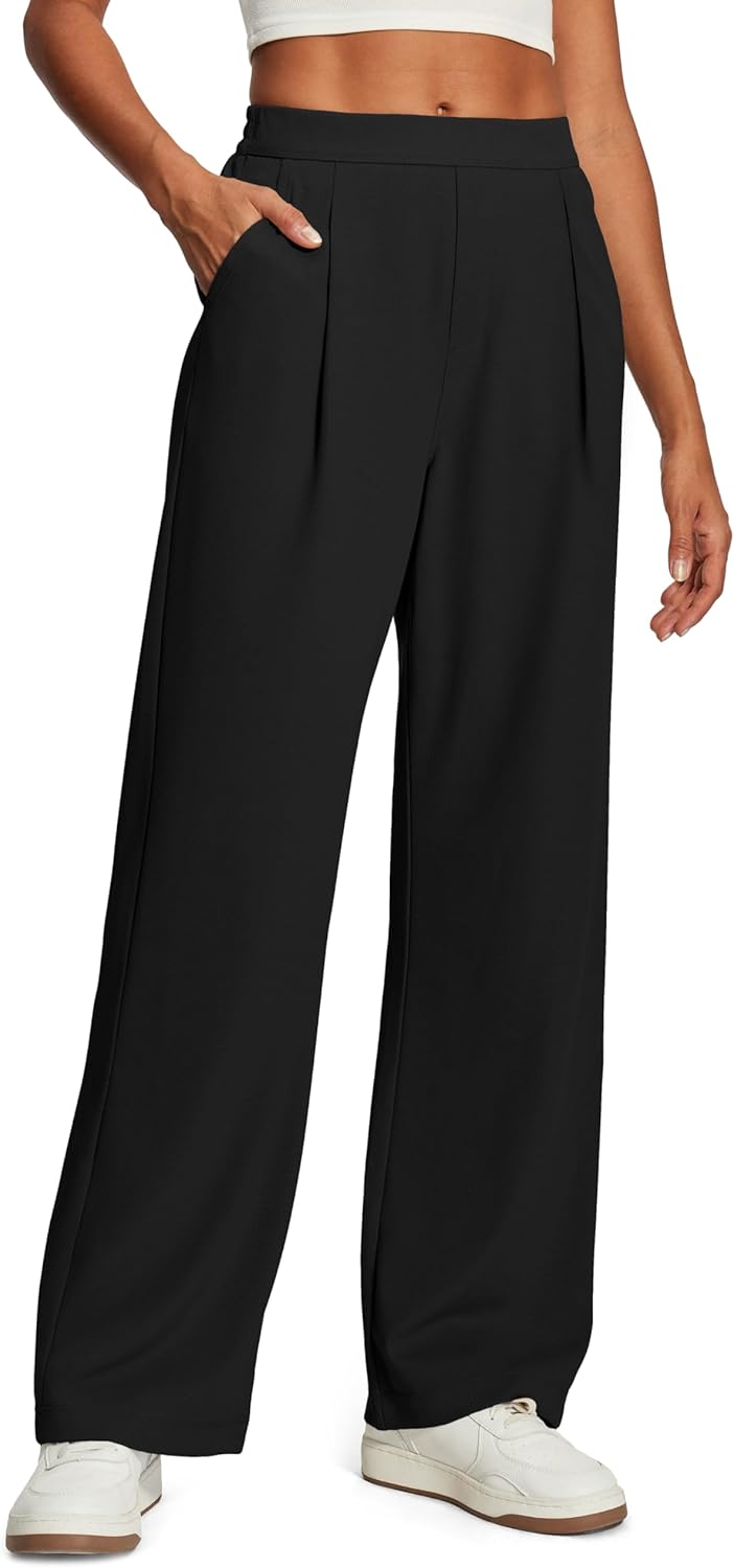 IUGA Wide Leg Pants Woman Pull on Dress Pants Women High Waisted Stretchy Work Pants Business Casual Trousers with Pockets