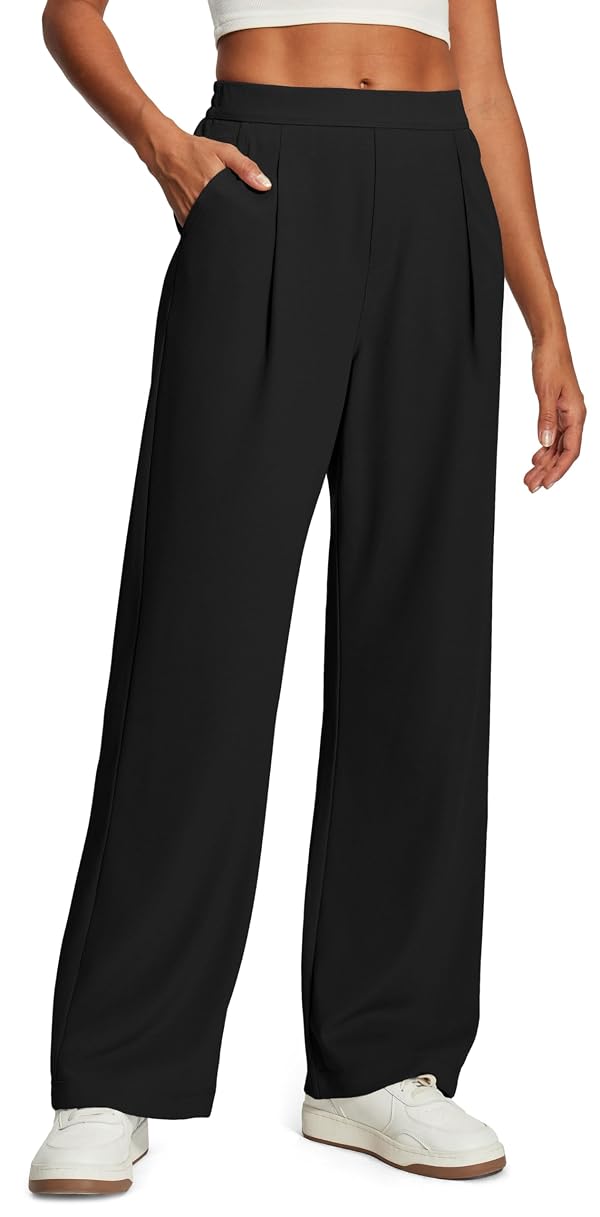 IUGA Wide Leg Dress Pants Women Stretchy Pull on Work Pants High Waisted Business Casual Trousers with Pockets Black by IUGA - Used condition - US$32.29