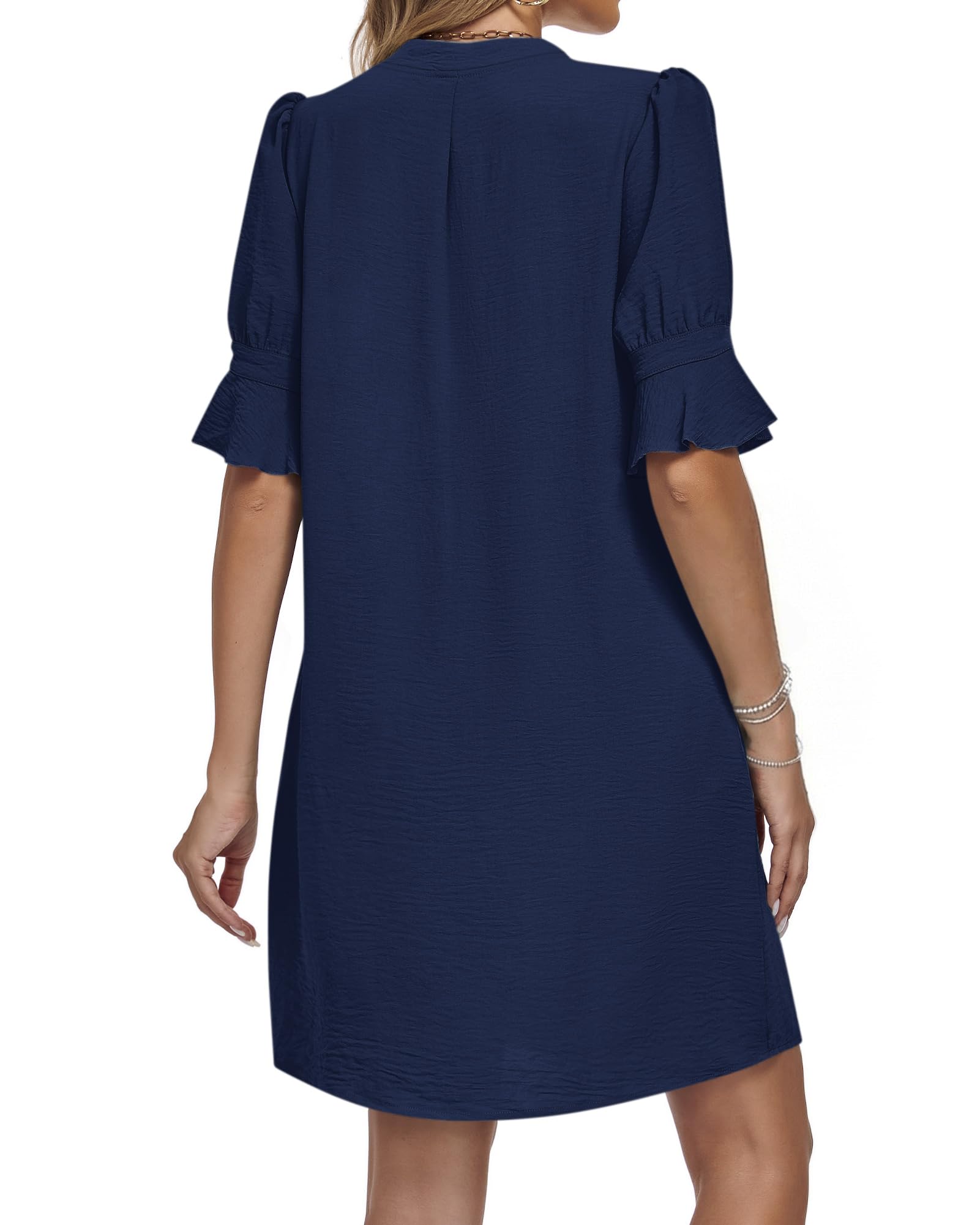 AUSELILY Robe Femme Chic et Elegant décontractée Robe Chemise à Manches Courtes et col en V Ample Robes Femme ete avec Poches
