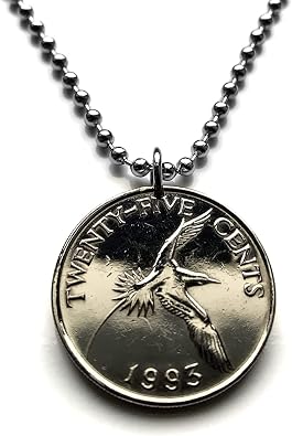 1986 Bermuda 25 Cents coin pendant Bermudian Longtail bird White-tailed Tropicbird pink sand beaches vacation Hamilton Paget Warwick Pembroke Sandys Smiths British West Indies St Georges n000225