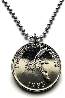 1987 Bermuda 25 Cents coin pendant Bermudian Longtail bird Hamilton Paget Warwick Pembroke Sandys Smith's British West Indies snorkeling pink sand beaches St George's Parish Church Bay beach n000225